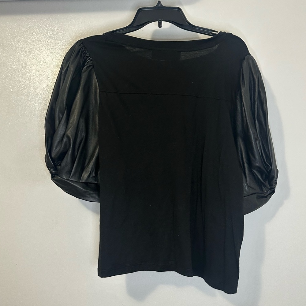 DKNY Faux Leather Puff Sleeve Top - Picture 4 of 7
